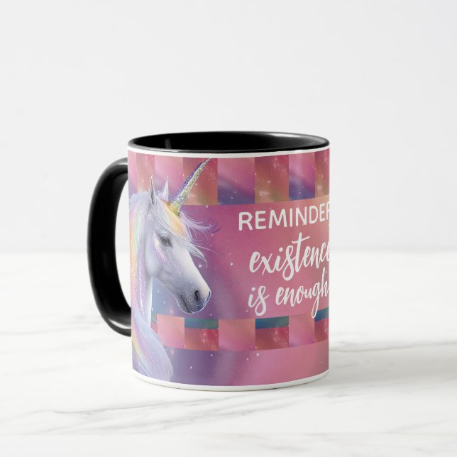 Existenz ist genug Erinnerung Rainbow Unicorn Tasse (Vorderseite Links)