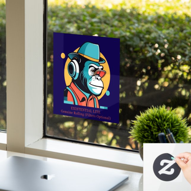 EXISTENZIAL LITE Toon Chimp Fensteraufkleber (Büro)
