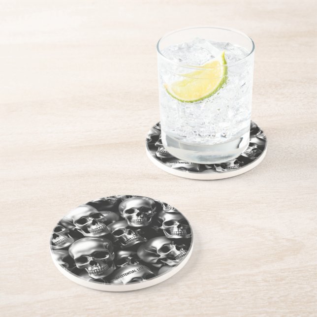 EXISTENZIELLE LITE Silber Skulls Sandstone beobach Getränkeuntersetzer (Seite)