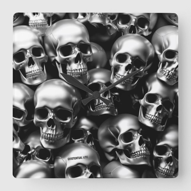 EXISTENZIELLE LITE Silber Skulpturen Wall Clock Quadratische Wanduhr (Vorderseite)