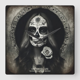 EXISTENZIELLES LETE Vintages Schädelportrait 2b Quadratische Wanduhr