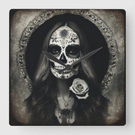 EXISTENZIELLES Vintages Schädelportrait 2 Quadratische Wanduhr
