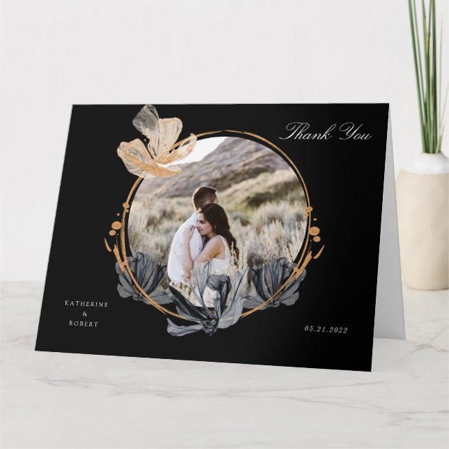exklusiv schwarzes Gold floral danke Karte (Vorderseite)