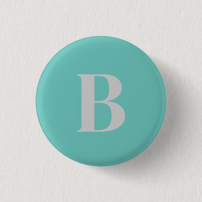 Exklusive Aquamarin-Grau-Monogramm-Einzigartigkeit Button (Vorderseite)