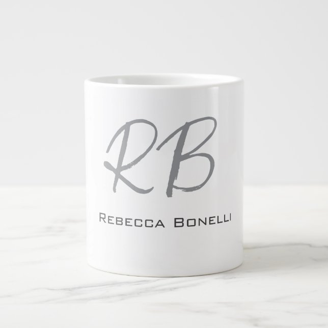 Exklusive Einziges Weißgraues Monogramm Modernes Jumbo-Tasse (Vorderseite)