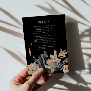 Exklusive Gold und Black Floral Wedding Info Card Begleitkarte