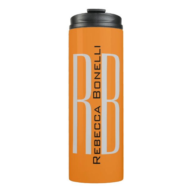 Exklusive Orange Initials Monogram Modern Thermosbecher (Vorderseite)