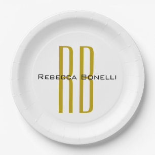 Exklusives einzigartiges Gold-Farben-Monogramm Mod Pappteller