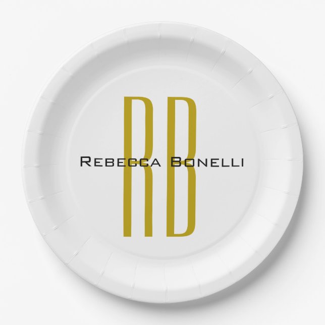 Exklusives einzigartiges Gold-Farben-Monogramm Mod Pappteller (Vorderseite)