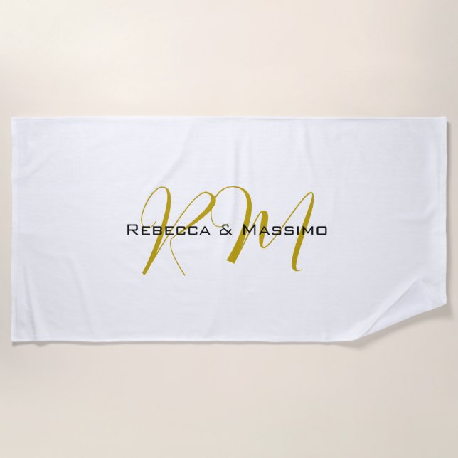 Exklusives einzigartiges Gold-Farben-Monogramm Mod Strandtuch (Vorderseite)
