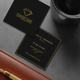 Exklusives Gold-Diamant-Klassiker & Zeitloses Schw Quadratische Visitenkarte