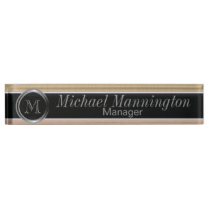 Exklusives Monogramm-Design - Citrine Brush Steel Namensplakette