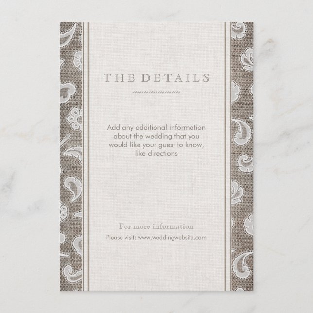 Exklusivkarte für Hochzeitsfeiern auf rustikalem L Begleitkarte (Vorderseite)