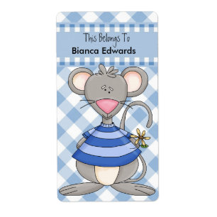 Exlibris-Etikett Teens Kinder Buch Blaue Maus Chec