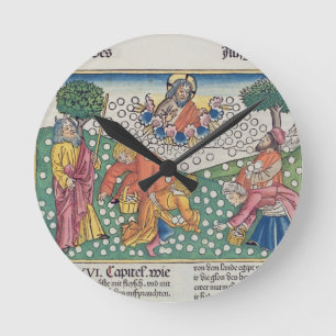 Exodus 16 13-22 God provides quail and manna to th Runde Wanduhr