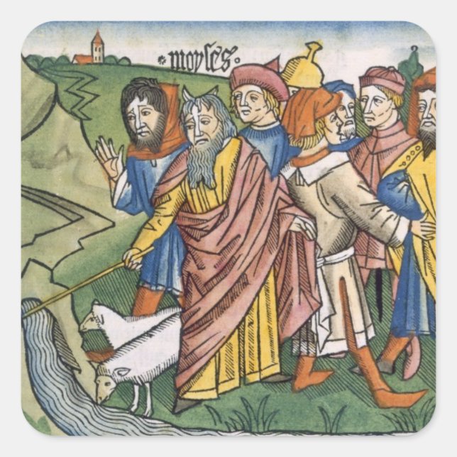 Exodus 17 1-7 Mose macht den Wasserfluss aus dem Quadratischer Aufkleber (Vorderseite)