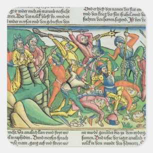 Exodus 17 8-15 Aaron und Hur stützen Moseses Hän Quadratischer Aufkleber
