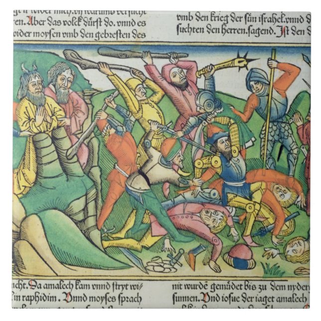 Exodus 17 8-15 Aaron und Hur stützen Moseses Hände Fliese (Vorderseite)