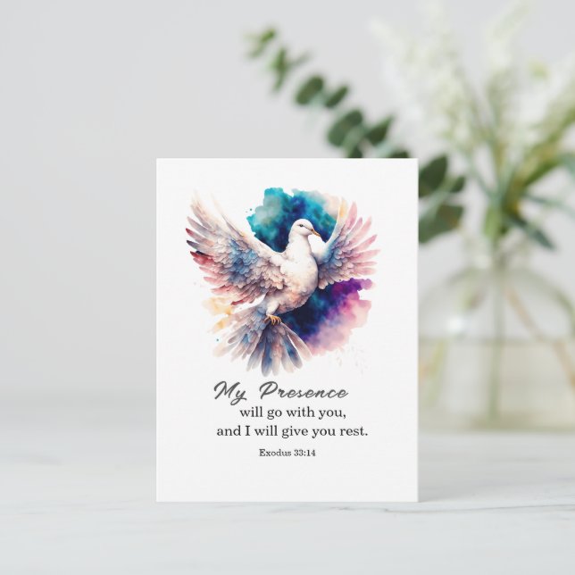 Exodus 33:14 Meine Gegenwart geht mit deiner Bibel Postkarte (Stehend Vorderseite)