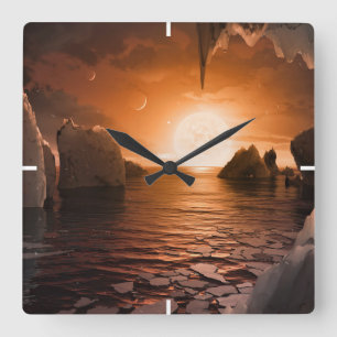 Exoplanet Trappist-1f von der Icy Night Seite. Quadratische Wanduhr