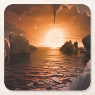 Exoplanet Trappist-1f von der Icy Night Seite. Rechteckiger Pappuntersetzer