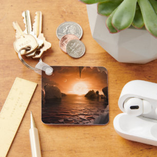 Exoplanet Trappist-1f von der Icy Night Seite. Schlüsselanhänger