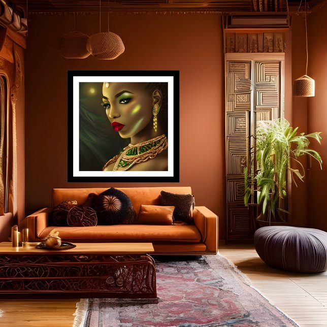 Exotic African Glamour Frau Rote Lippen Grüne Edel Poster (Von Creator hochgeladen)