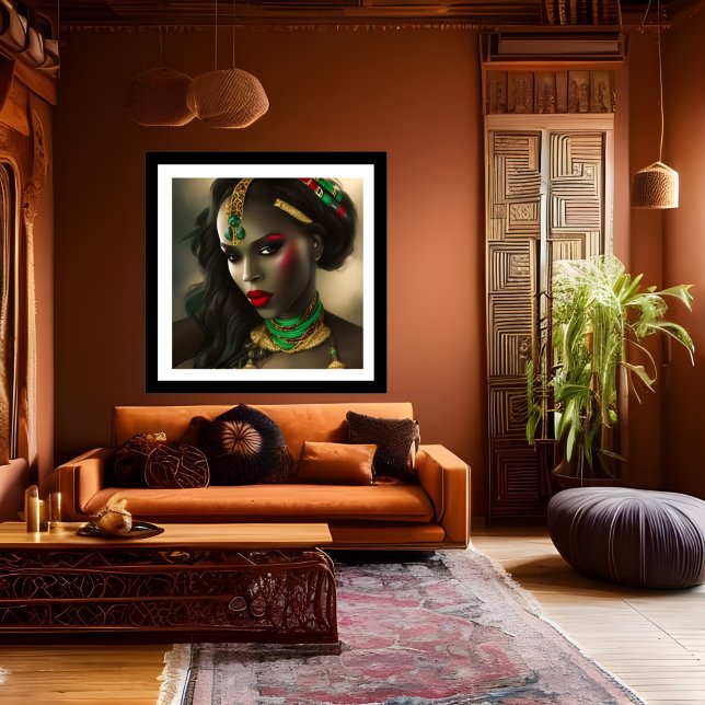Exotic African Glamour Frau Rote Lippen grünes Gol Poster (Von Creator hochgeladen)