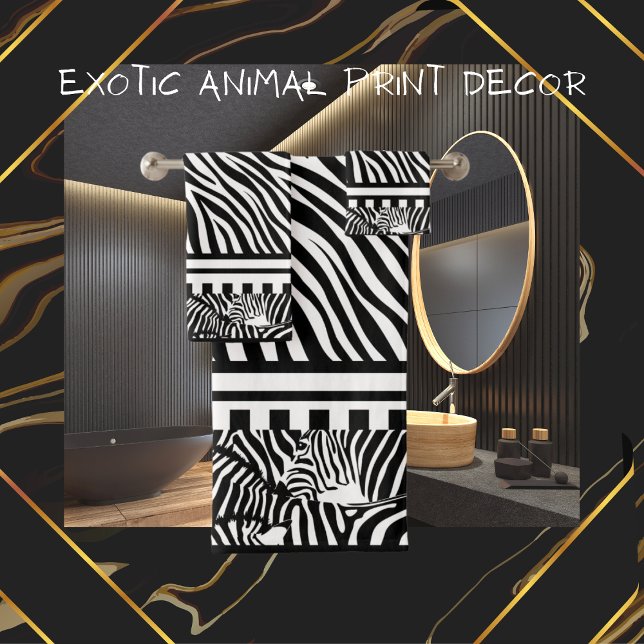Exotic Animal Black and White Zebra Print Totuch Badhandtuch Set (Von Creator hochgeladen)