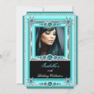Exotic Aquamarin Blue Aqua Snowflake Foto Geburtst Einladung