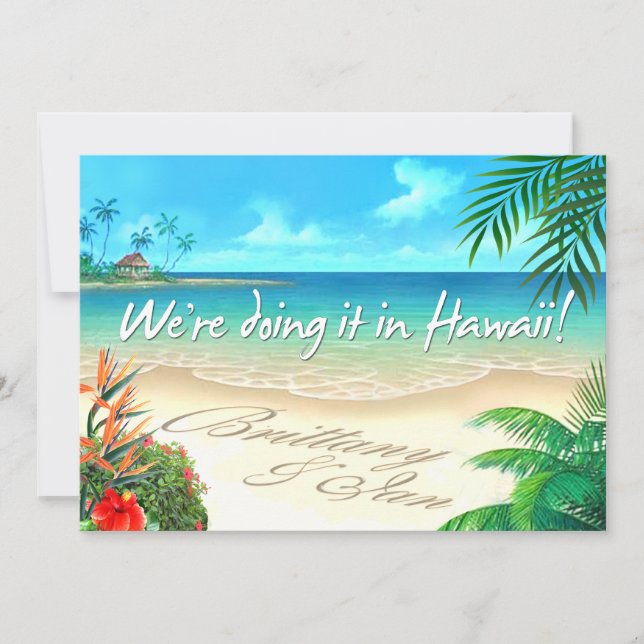 Exotic Beach Hawaiian Hochzeit erhalten Namen in S Einladung (Vorderseite)
