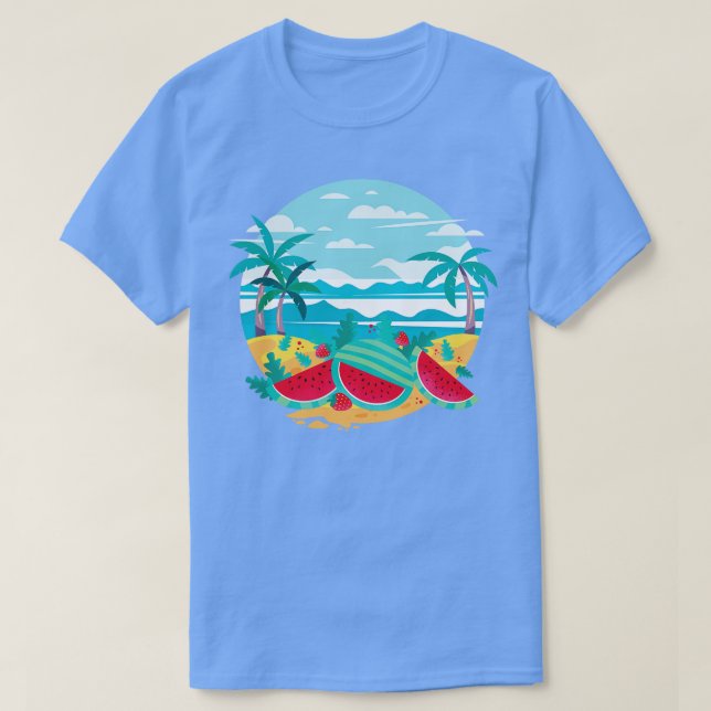 Exotic Beach Ocean Palm Trees Melon Fruit Watermel T-Shirt (Design vorne)