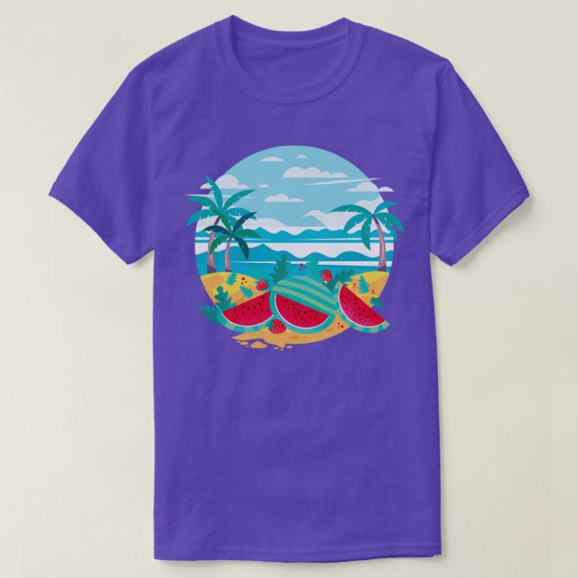 Exotic Beach Ocean Palm Trees Melon Fruit Watermel T-Shirt (Design vorne)