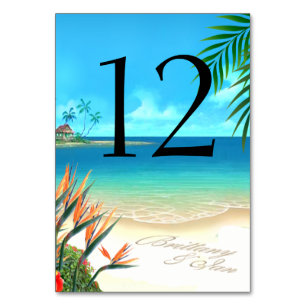 Exotic Beach Table Card FRAGE MICH 4 NAMEN IN SAND Tischnummer