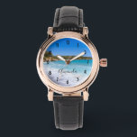 Exotic Beach Tropical Island Paradise Armbanduhr<br><div class="desc">Eine Uhr mit einem Foto mit einem Strand auf der griechischen Insel Kreta. Ein schöner tropisch blauer Strand mit schäumendem Surfen. Wunderschönes ruhiges Reiseziel.</div>