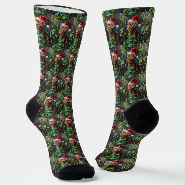Exotic Bengal Cat Jungle Christmas Playtime Art Socken (Gewinkelt)