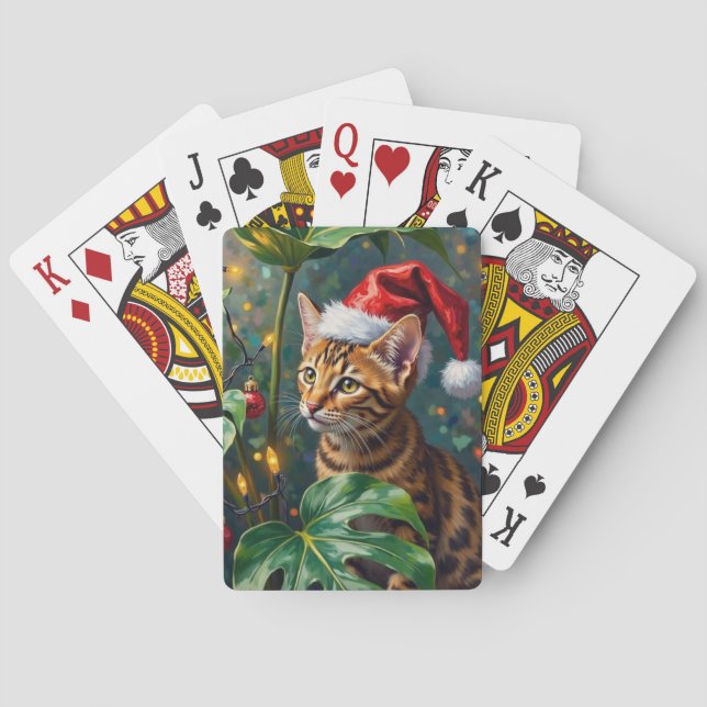Exotic Bengal Cat Jungle Christmas Playtime Art Spielkarten (Rückseite)