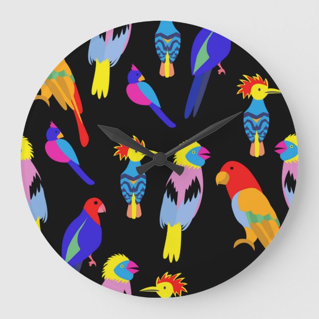 Exotic Birds Paradise Toucan Muster Große Wanduhr (Vorderseite)