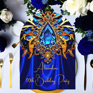 Exotic Birthday Blue Orange Gold Jewel Butterfly Einladung