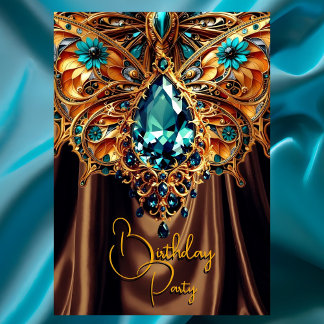 Exotic Birthday Caramel Aquamarin Blue Gold Jewel Einladung