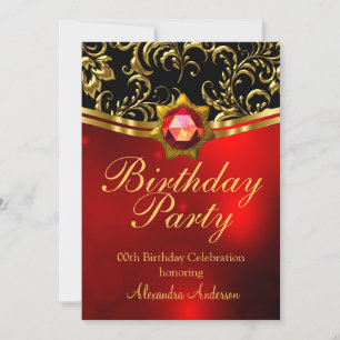 Exotic Birthday Party Red Black Gold Damask Einladung