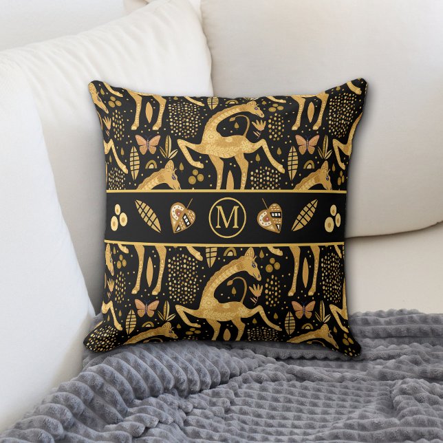 Exotic Black Gold Giraffe Boho Monogram Kissen (Von Creator hochgeladen)