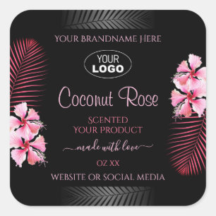 Exotic Black Product Label Pink Hawaii Blume Logo Quadratischer Aufkleber