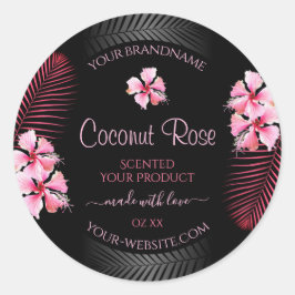 Exotic Black Product Labels Pink Hawaii Blume Runder Aufkleber