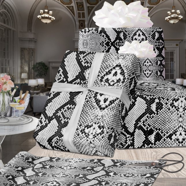 Exotic Black & White Python Snakeskin Geschenkpapier (Von Creator hochgeladen)