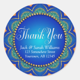 Exotic Blue Orange Gastgeschenk Hochzeit Dankeschö Runder Aufkleber