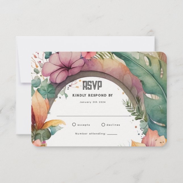 Exotic Blume Arch Summer Garden Wedding RSVP Card Karte (Vorderseite)