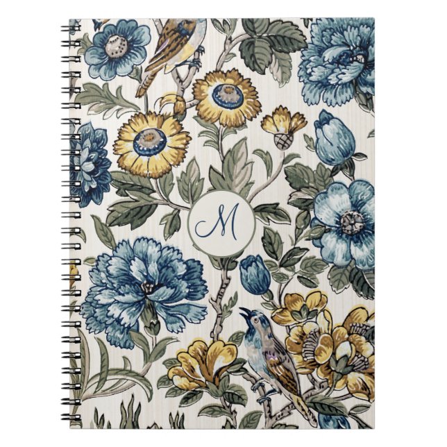 Exotic Boho Blue & Gold Floral Monogram Notizblock (Vorderseite)
