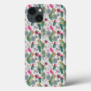 Exotic Boho Wasserfarbenkaktus und sukkulentes Mus iPhone 13 Hülle