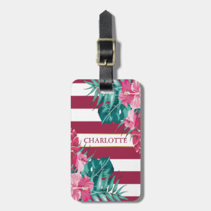 Exotic burgundy Blume Monogram gestreift Gepäckanhänger